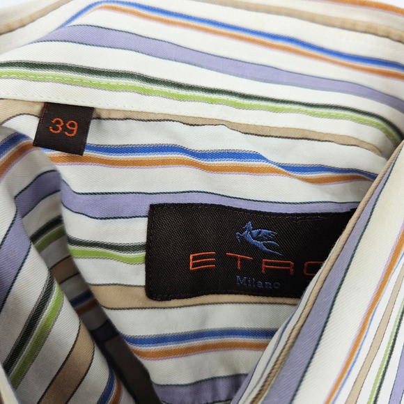 Etro Shirt Mens‎ 39 Button Up Casual Preppy Striped Long Sleeve Milano Italy - Picture 7 of 10